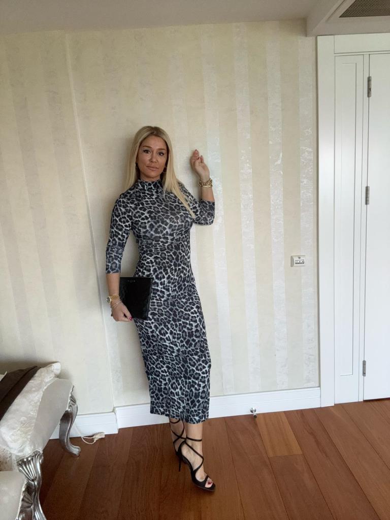 Vella Gri Leopar Desen Elbise