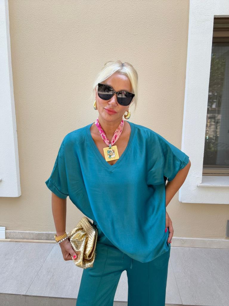 Via Mavi Saten Takım