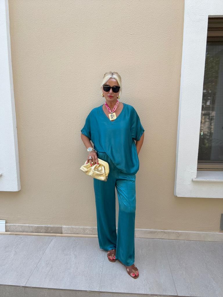 Via Mavi Saten Takım