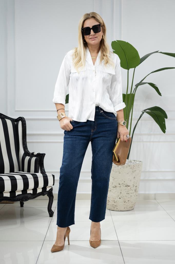 Wiens Kadın Koyu Mavi Paça Kesik Kot Pantolon