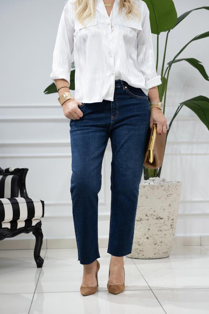 Wiens Kadın Koyu Mavi Paça Kesik Kot Pantolon