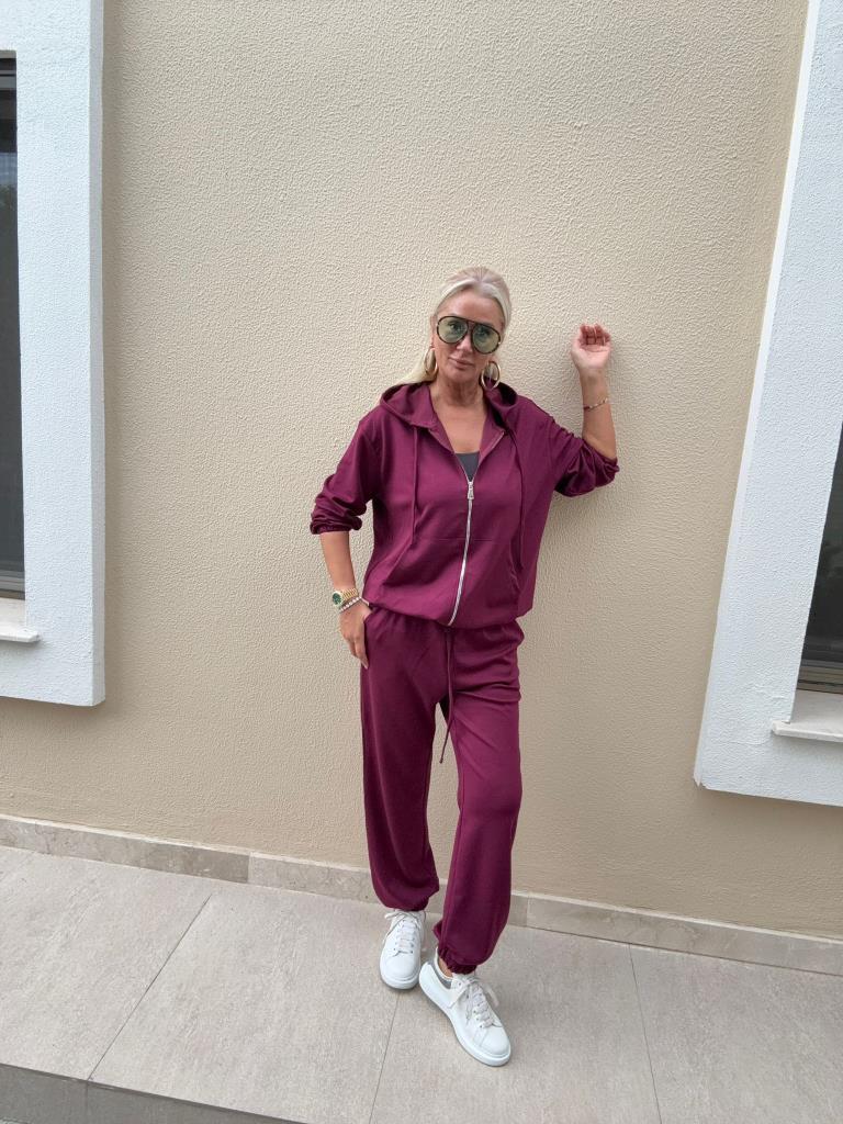 Zumba Bordo Fermuarlı Takım