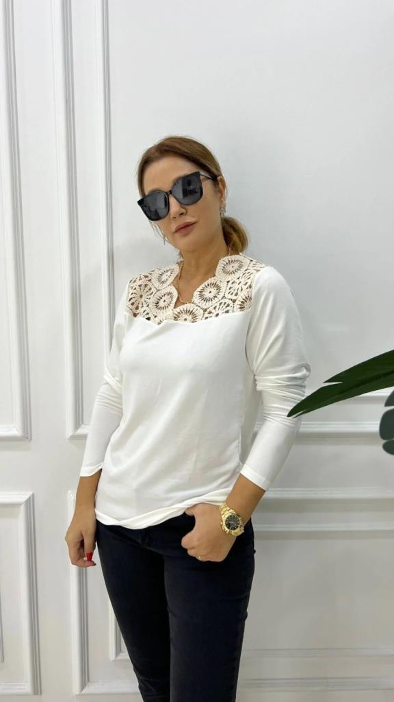 Anezka Ekru Yakası Dantel Triko