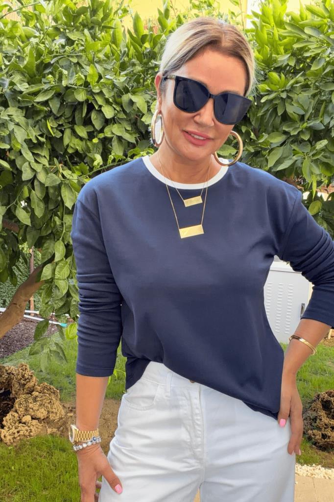 Ashley Biyeli İthal Modal Kumaş Basic Bluz Lacivert