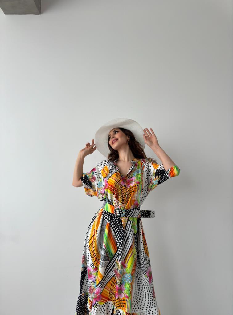 Bellua Turuncu Desen Elbise