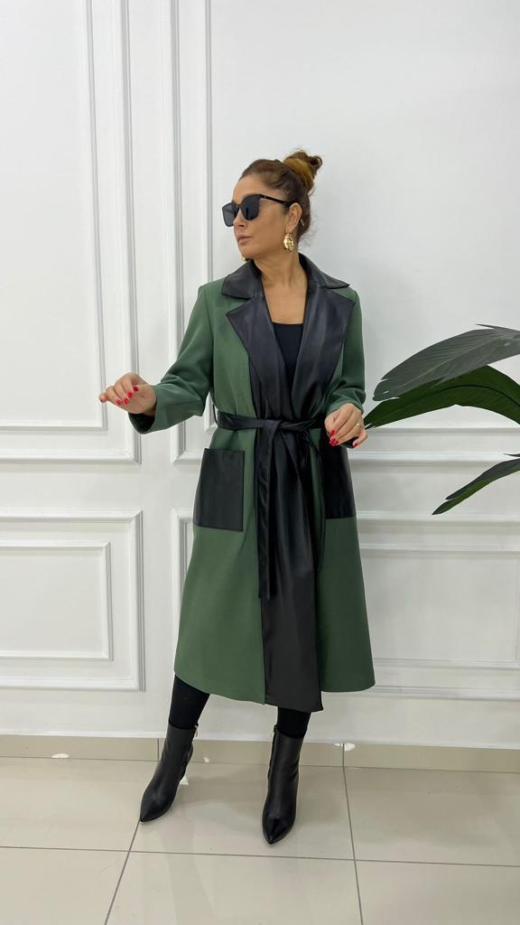 Breysa Kadın Haki Deri Kaşe Kaban