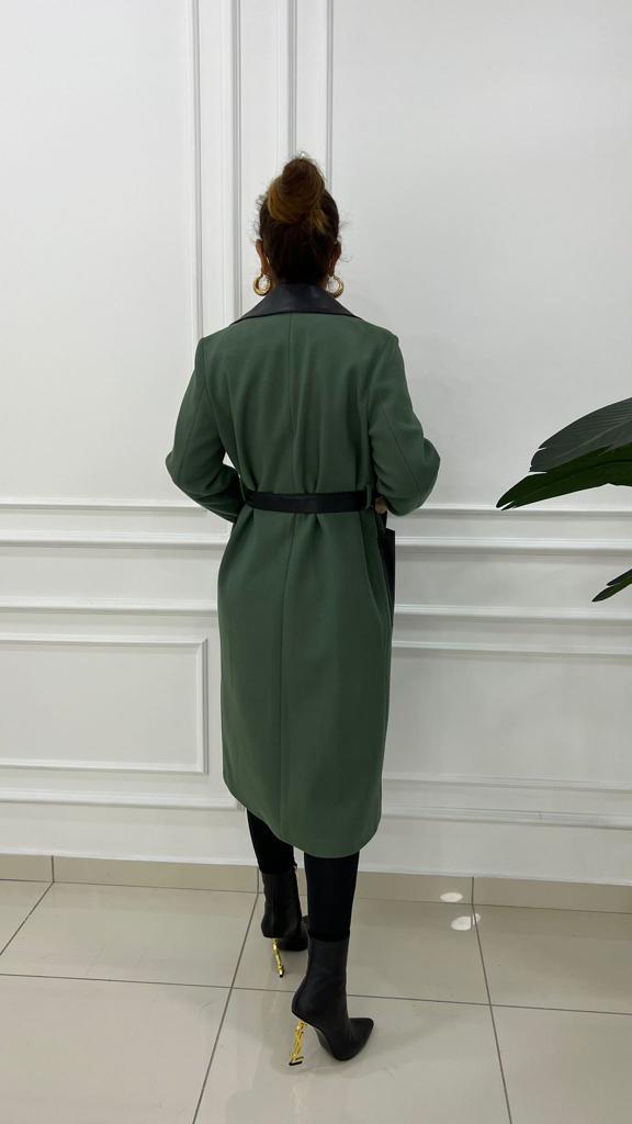 Breysa Kadın Haki Deri Kaşe Kaban