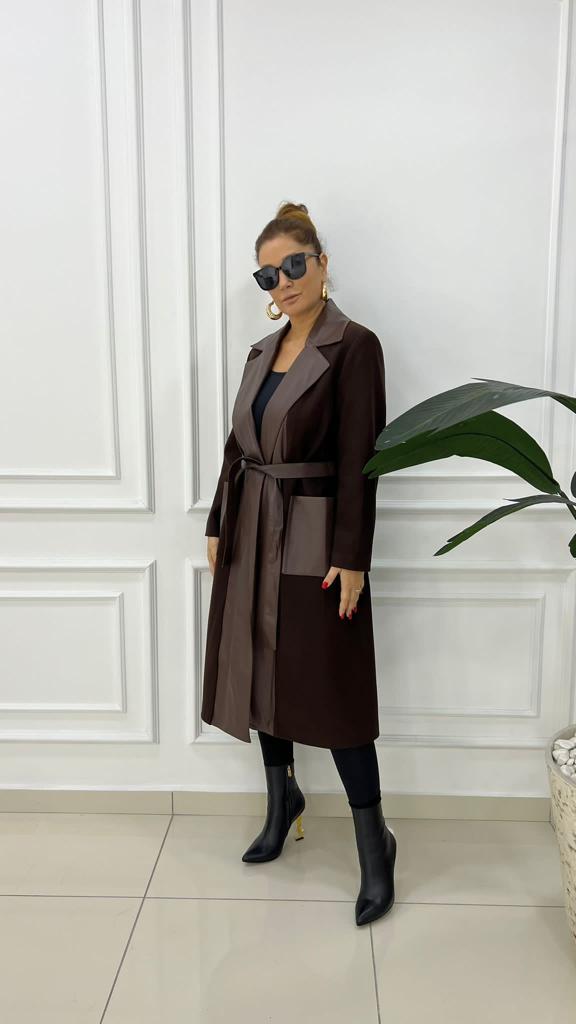 Breysa Kadın Kahve Deri Kaşe Kaban