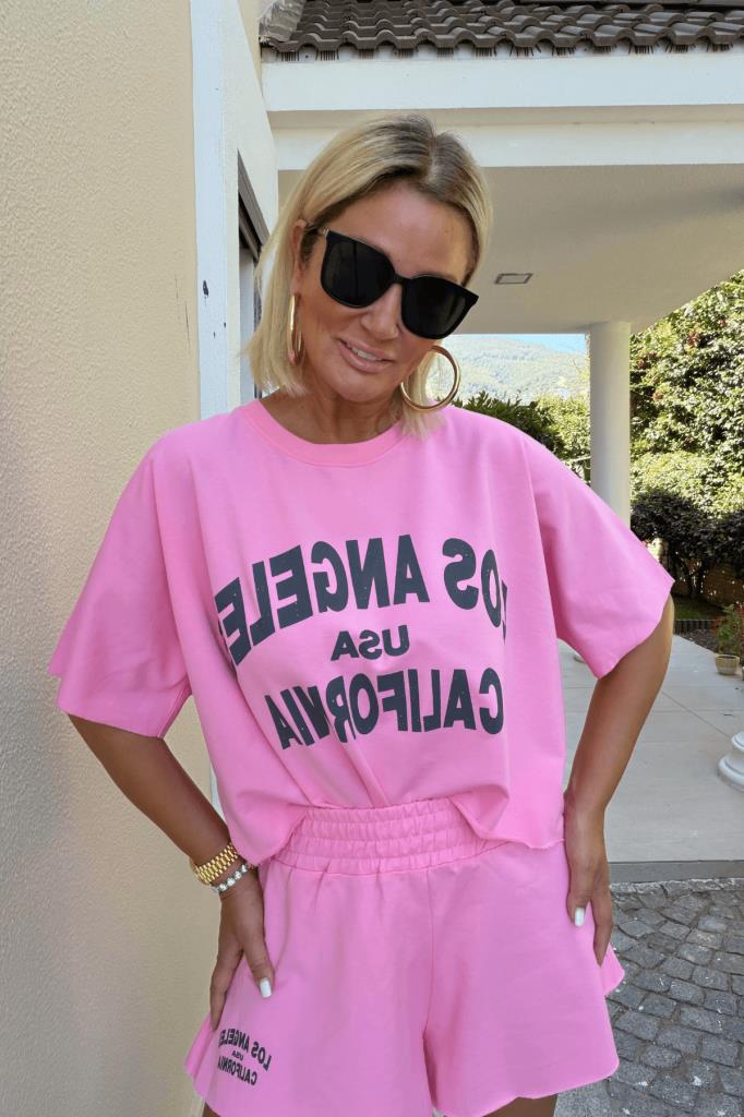 Bubble Şortlu Takım Pembe