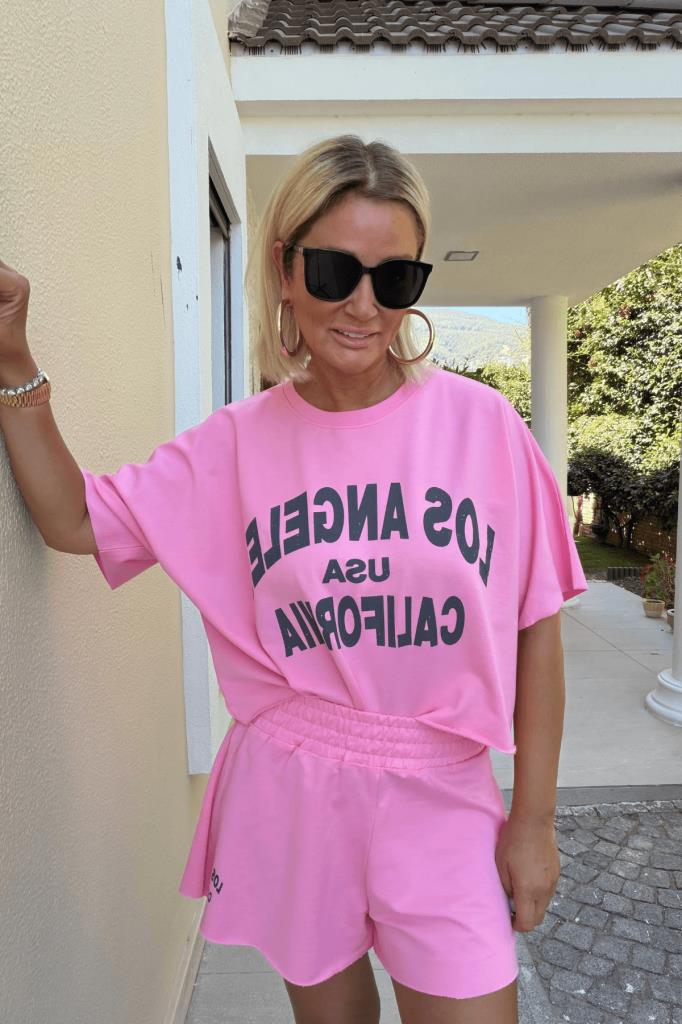 Bubble Şortlu Takım Pembe