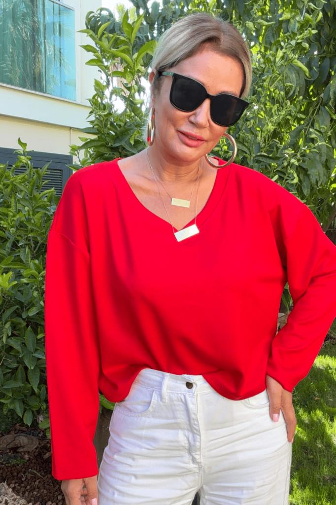 Camille V Yaka Modal Basic Bluz Kırmızı