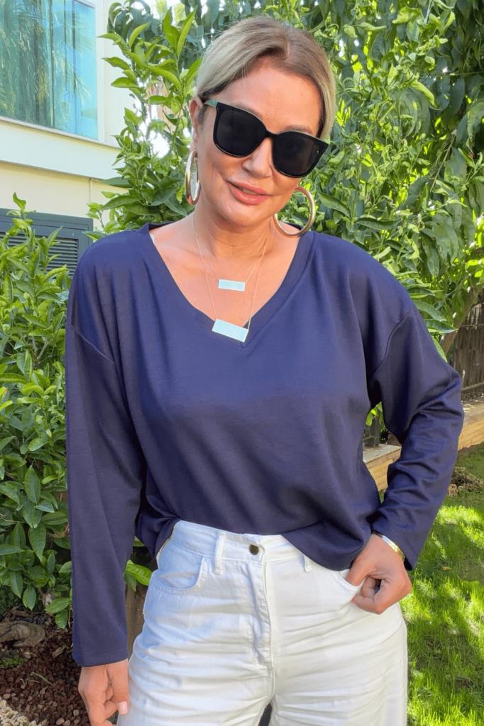 Camille V Yaka Modal Basic Bluz Lacivert
