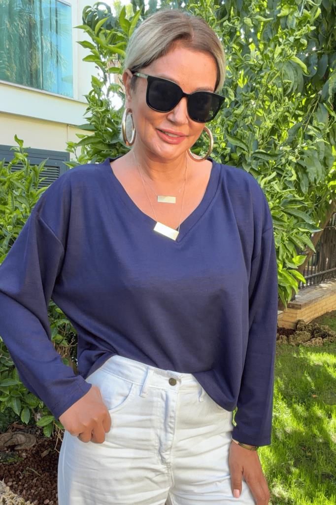 Camille V Yaka Modal Basic Bluz Lacivert