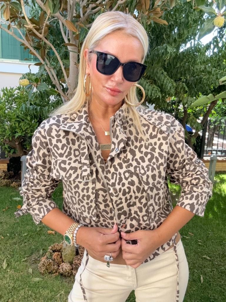 Çelsa Taş Rengi Leopar Ceket