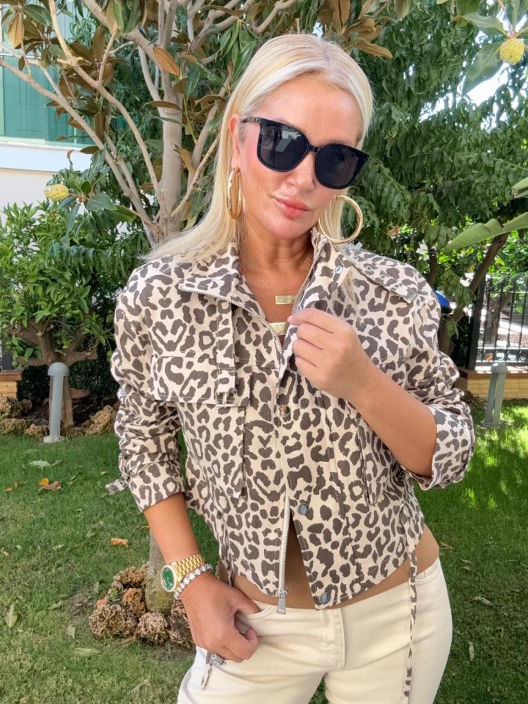 Çelsa Taş Rengi Leopar Ceket