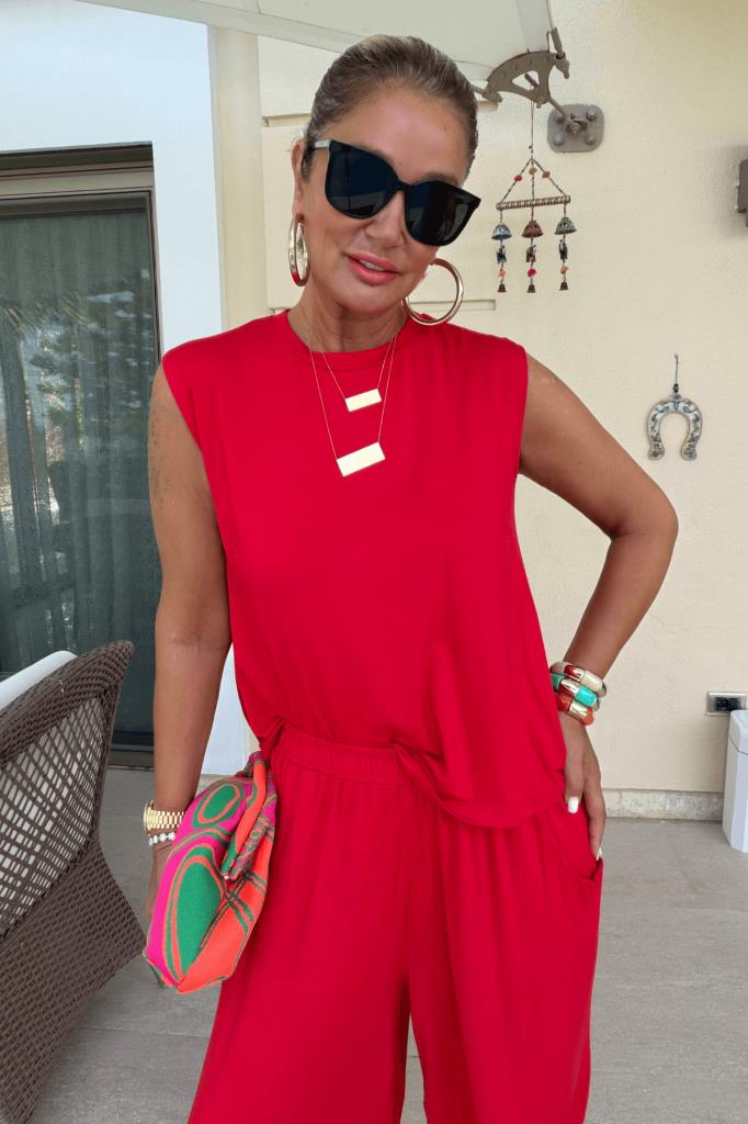 Claire Modal Şalvar Takım Kırmızı