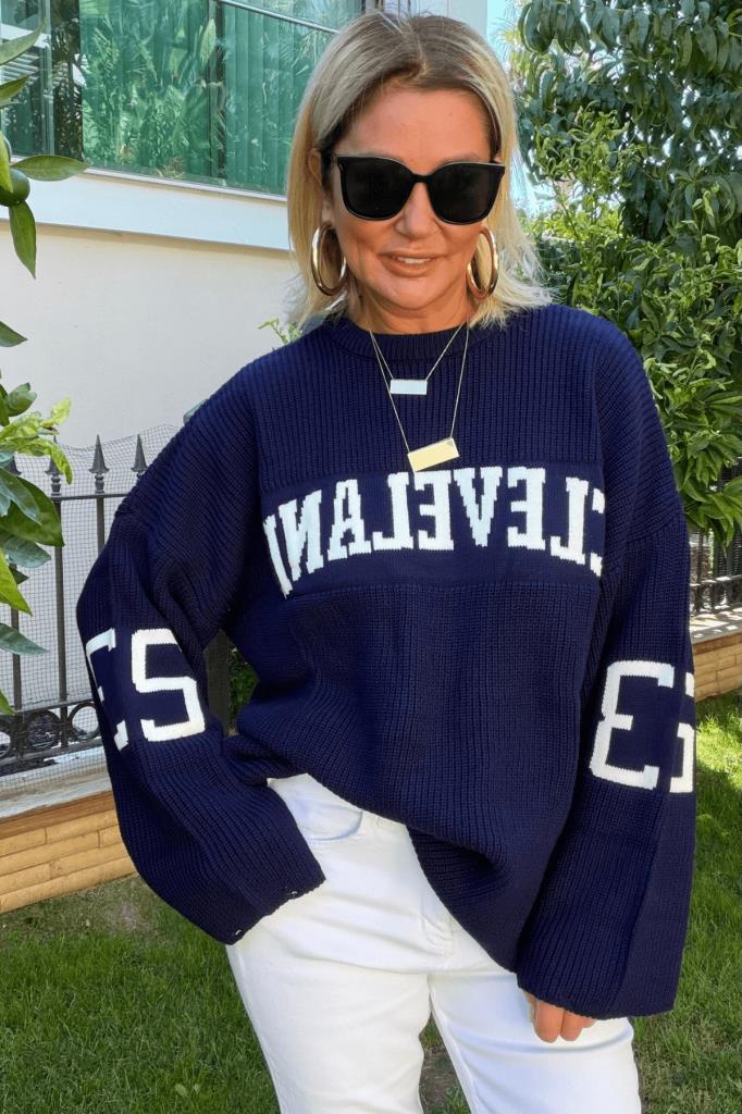 Cleve Örme Oversize Kazak Lacivert