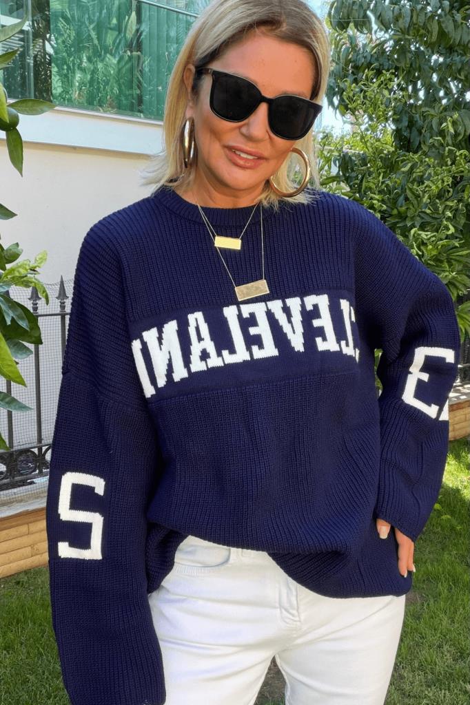 Cleve Örme Oversize Kazak Lacivert