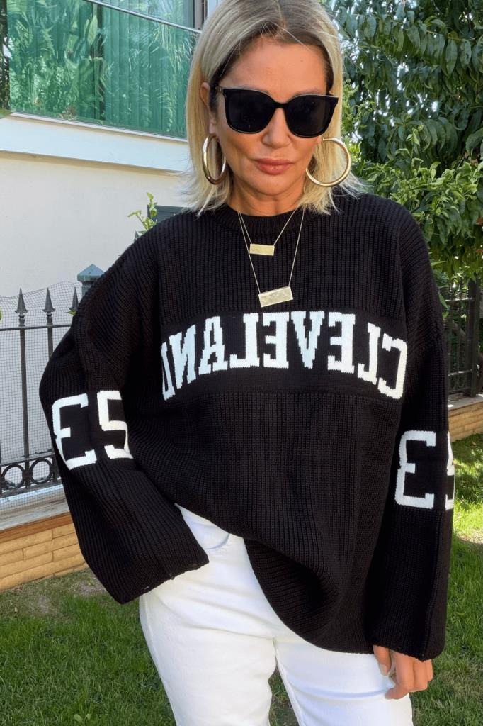 Cleve Örme Oversize Kazak Siyah