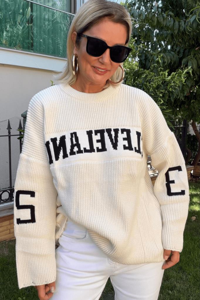 Cleve Örme Oversize Kazak Taş