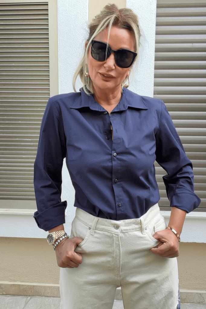 Debra Slim Fit Poplin Kumaş Gömlek Lacivert