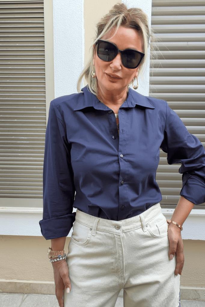 Debra Slim Fit Poplin Kumaş Gömlek Lacivert