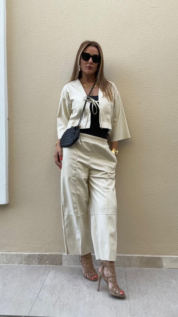 Etla Taş Rengi Deri Takım