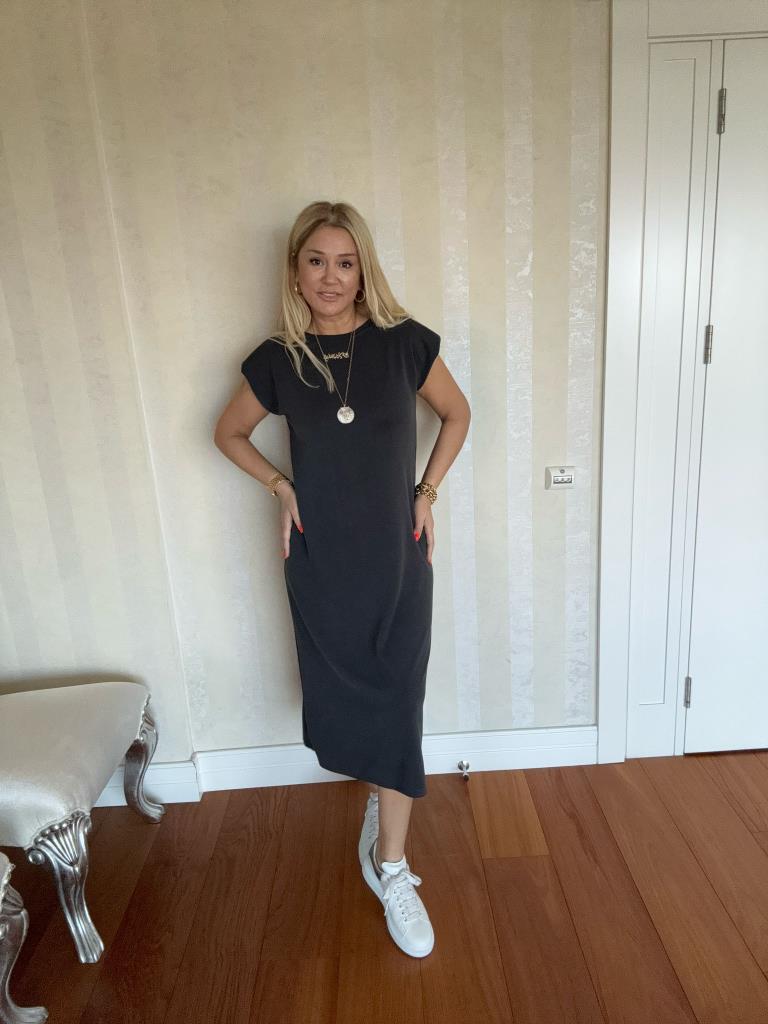Fhelda Antrasit Omuz Vatkalı Elbise