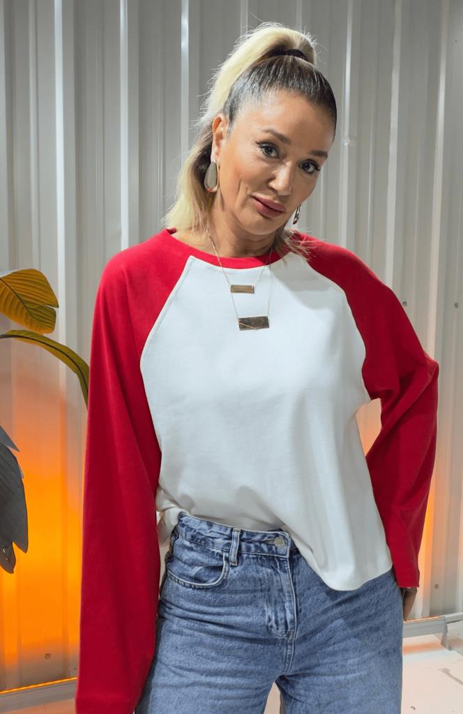 Firka Garnili Modal Bluz Kırmızı