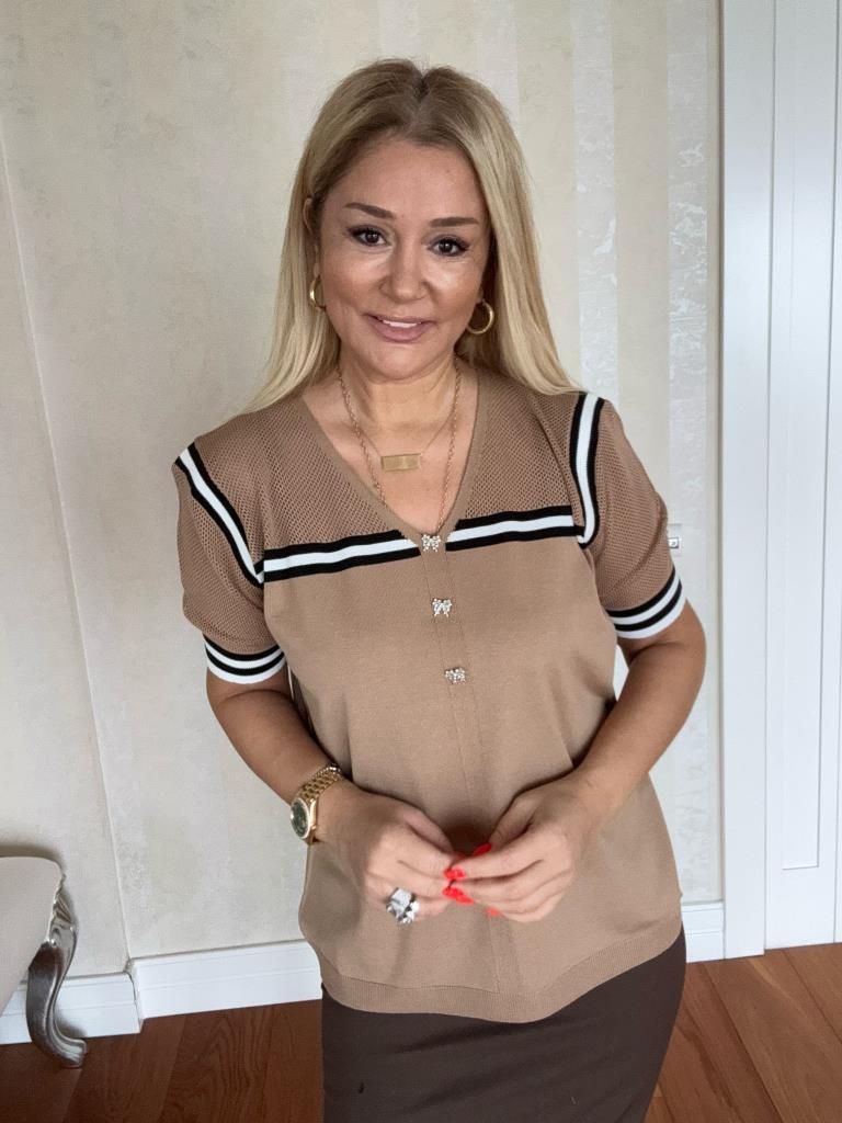 Fiyona Camel Büyük Beden Triko