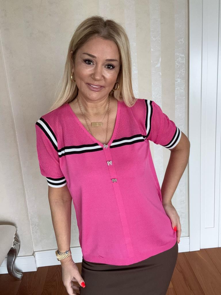 Fiyona Pembe Büyük Beden Triko