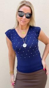 Fonde Lacivert Taşlı Triko