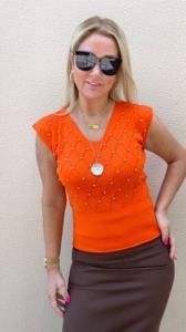 Fonde Turuncu Taşlı Triko