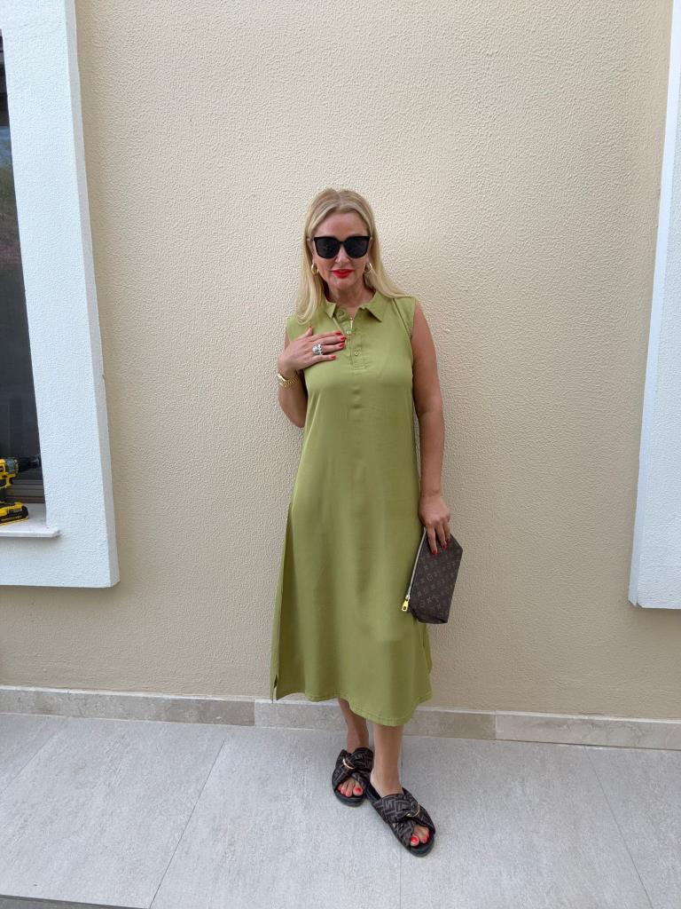 Fuste Yağ Yeşil Elbise