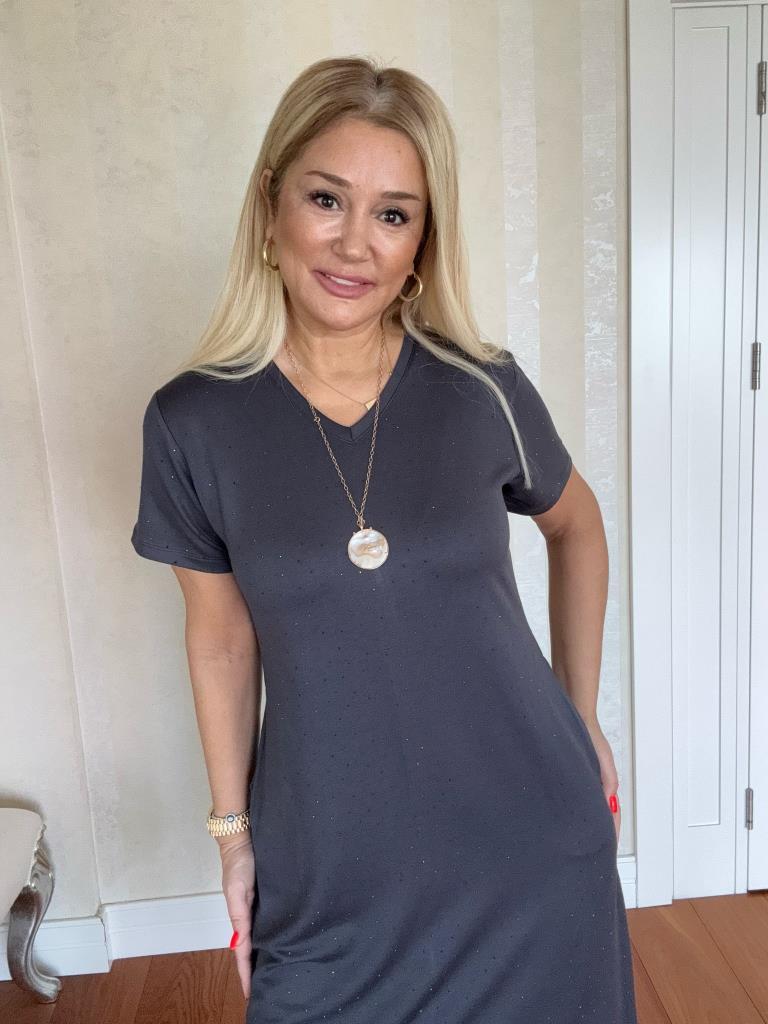 Jasse Antrasit Taşlı Elbise