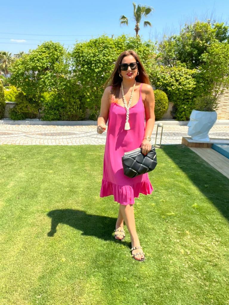 Jelani Kadın Fuşya Midi Elbise