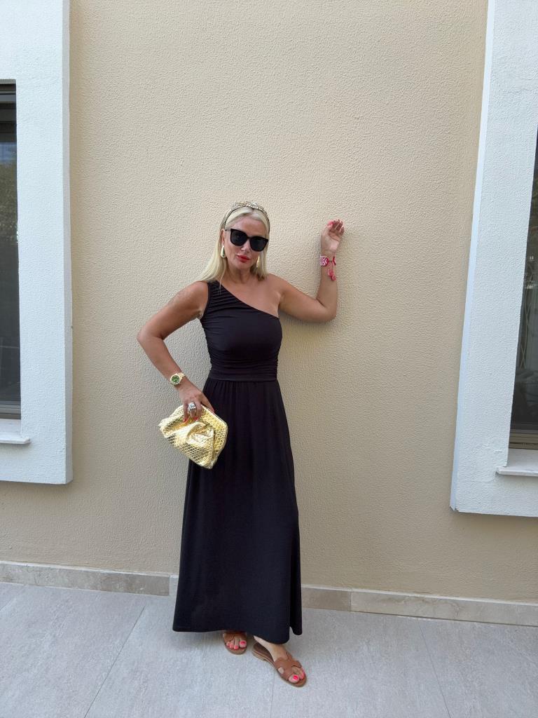 Kessa Tek Omuz Siyah Elbise