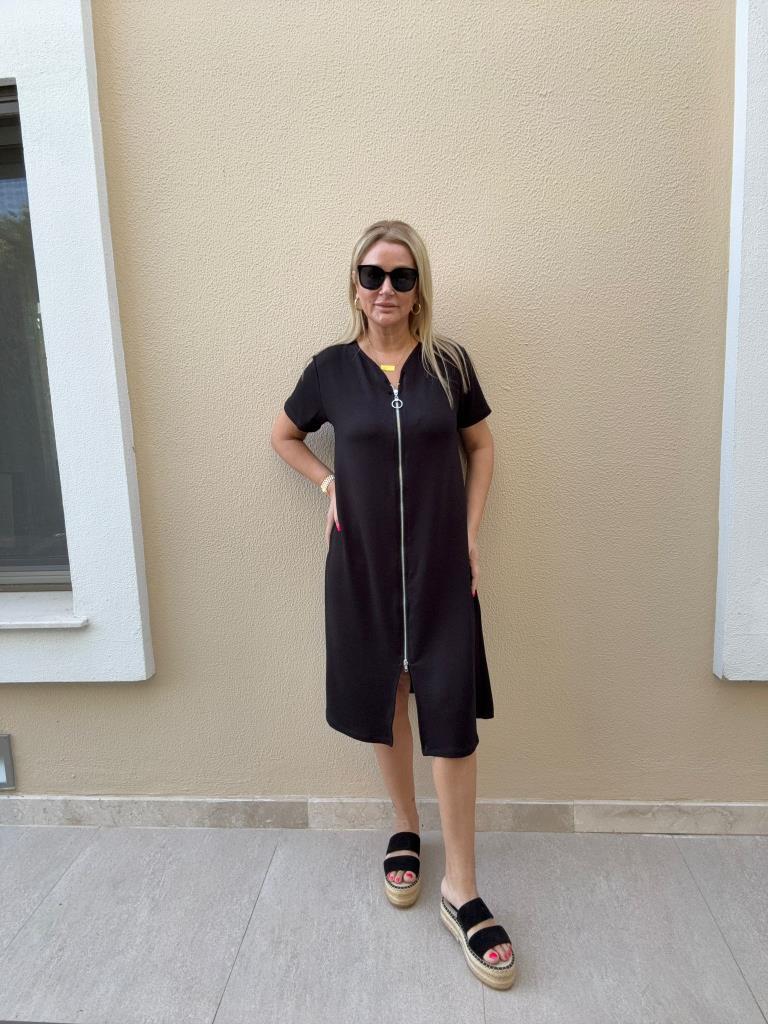 Leoni Siyah Fermuarlı Elbise