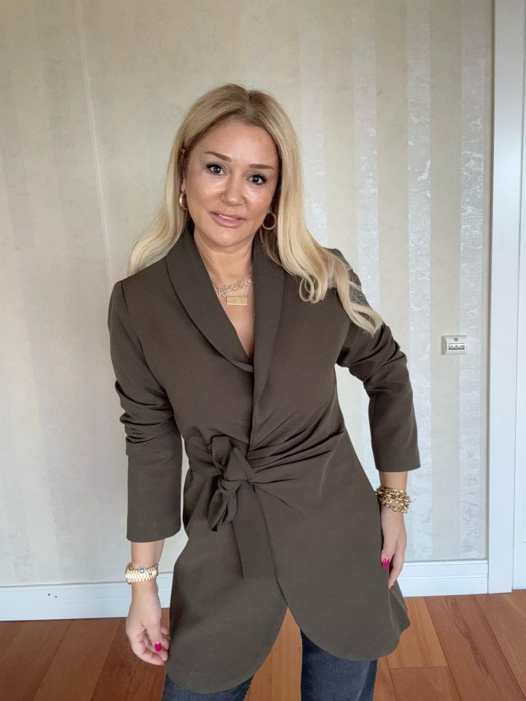 Lishy Yandan Bağlamalı Haki Ceket