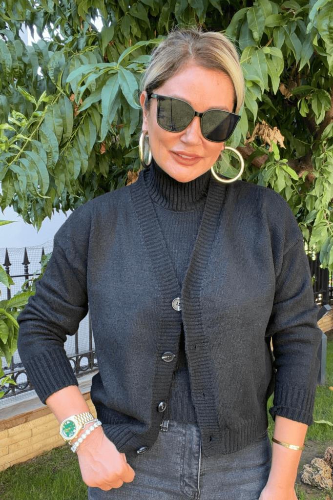 Marcella Triko Hırka & Balıkçı Yaka Atlet Takımı Siyah