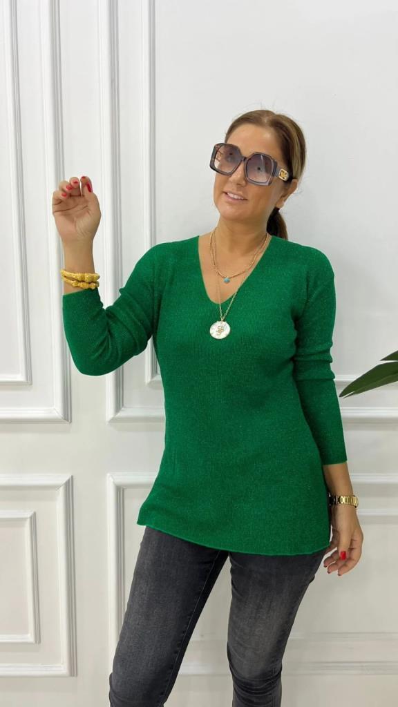 Melna Kadın Yeşil Simli Triko