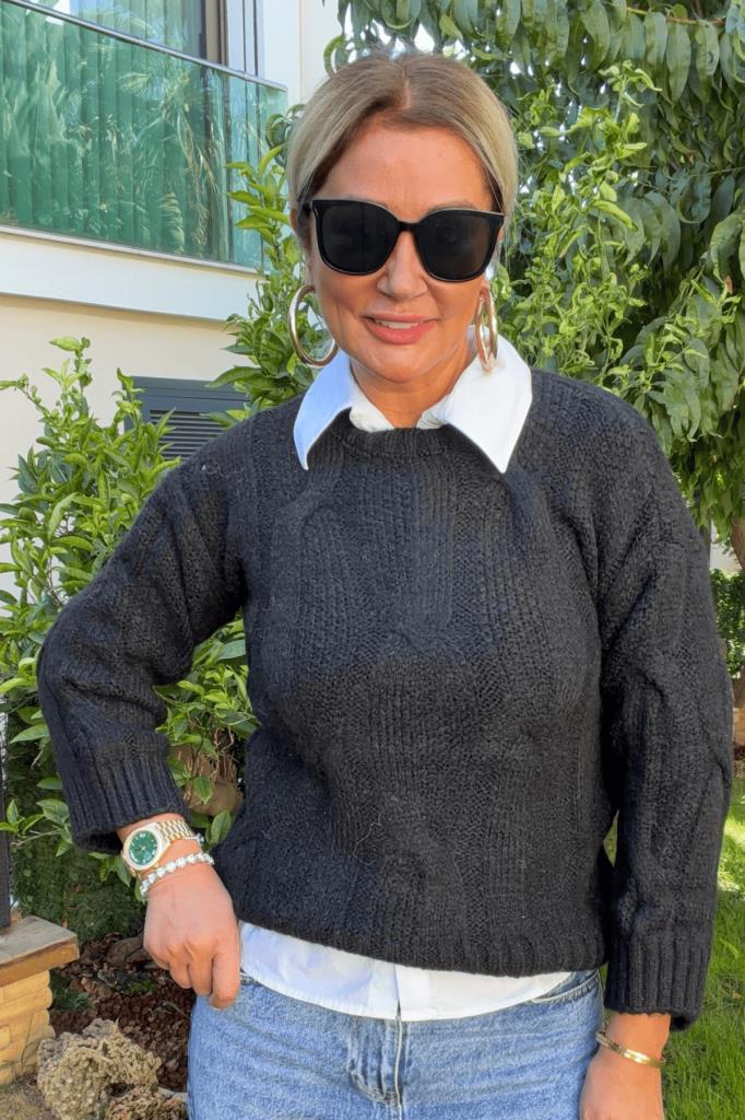 Mylie Yumoş Dokulu Kazak Siyah