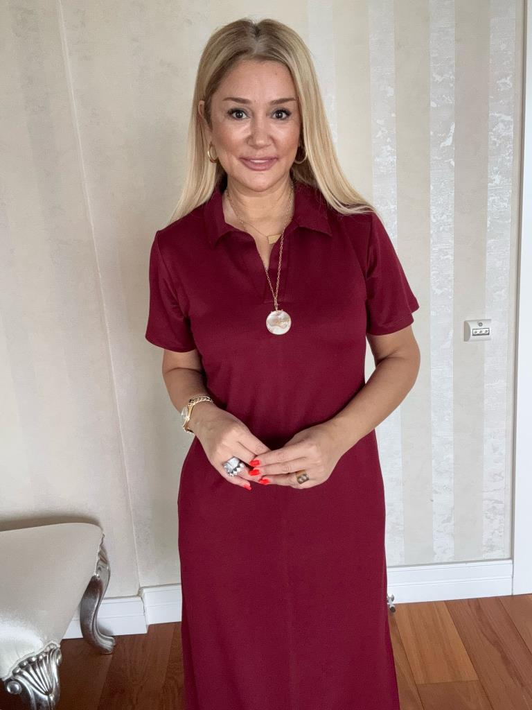 Nera Bordo Polo Yaka Elbise