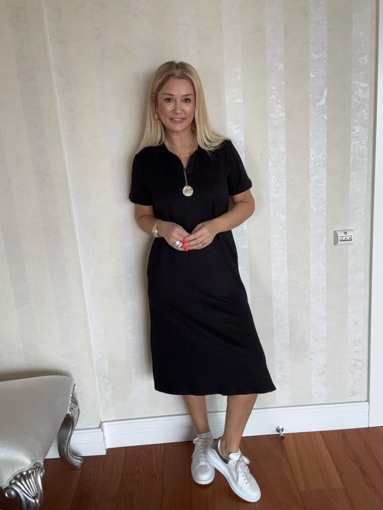 Nera Siyah Polo Yaka Elbise