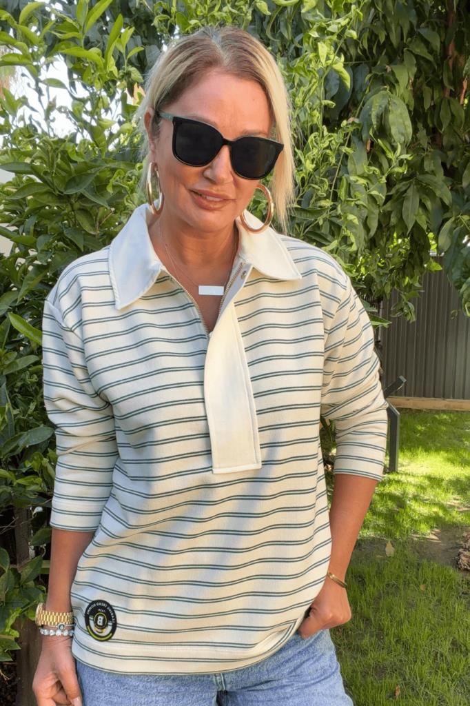 Preepy Sweat Çizgili Ekru Yeşil