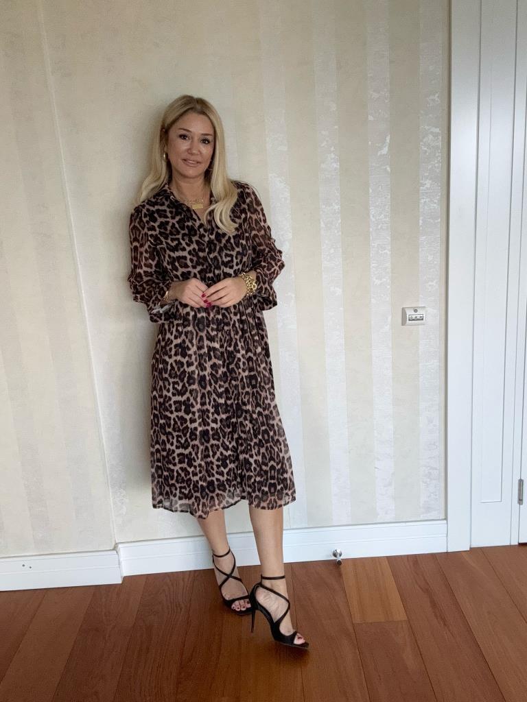 Punch Kahve Leopar Desenli Elbise