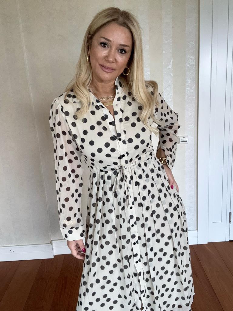 Punch Krem Puantiyeli Elbise