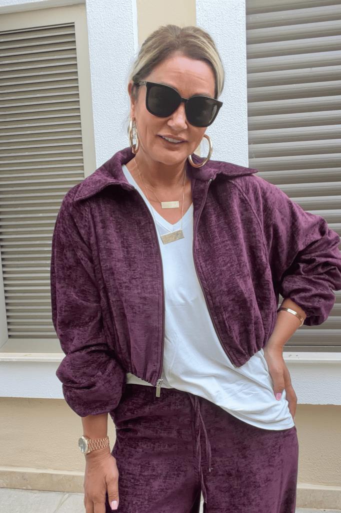 Raven Bomber Ceketli Kadife Takım Bordo