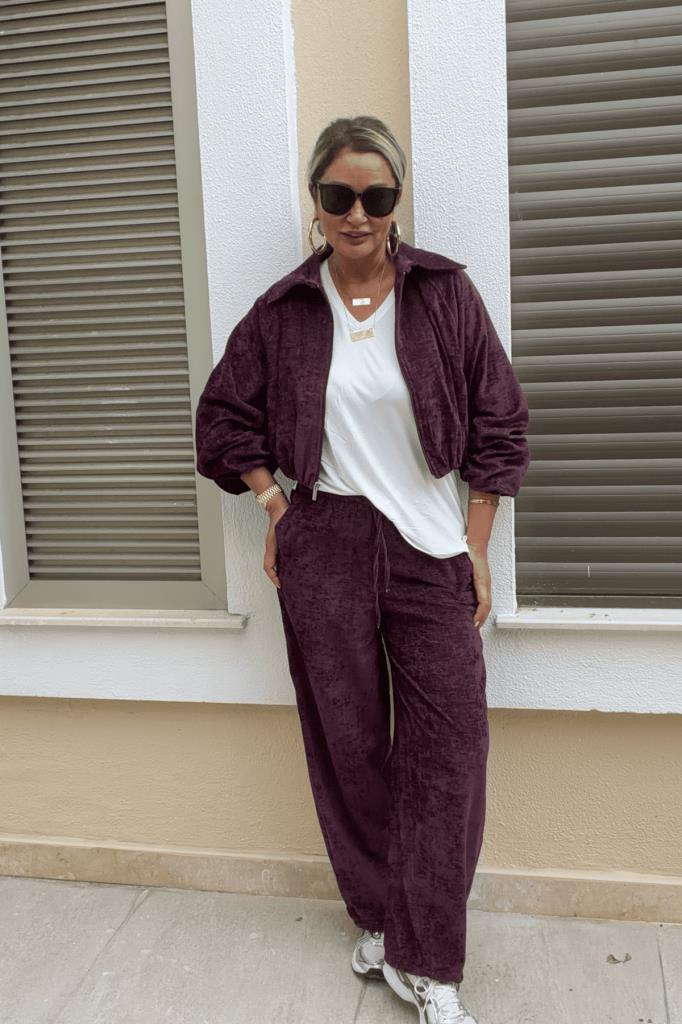 Raven Bomber Ceketli Kadife Takım Bordo