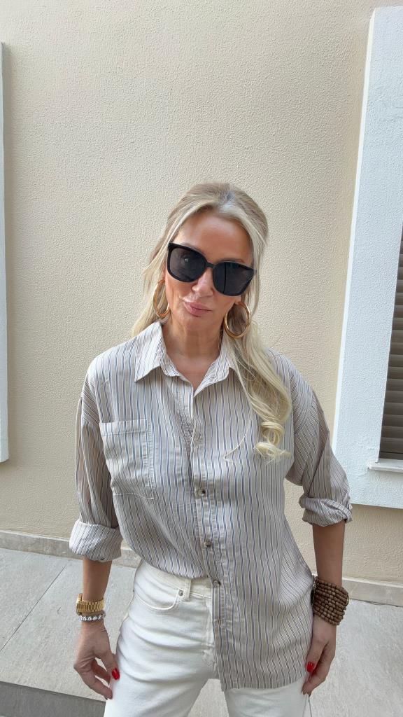 Riviera Bej Çizgili Gömlek